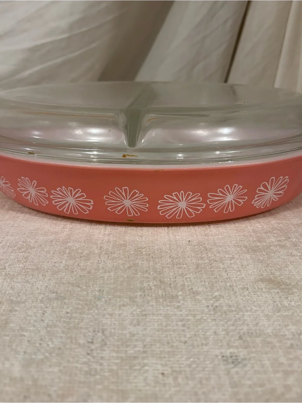Vintage Pink Daisy Divided Casserole Dish